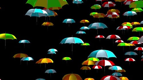 Colorful umbrellas floating in the air