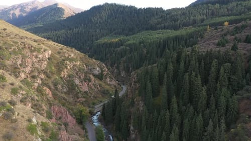 Beautiful Mountain Valley with Road and River