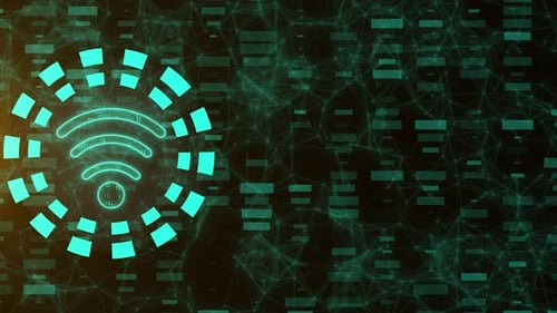 Futuristic Wi-Fi Symbol Animation with Digital Network Background