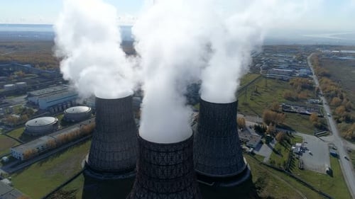 Aero Flight and Top View of Spewing Fumes Near Megapolis From Metallurgical
