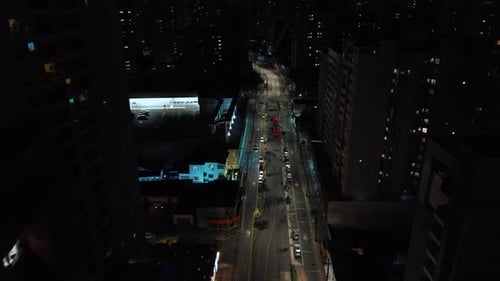 Aerial View of City Street at Night
