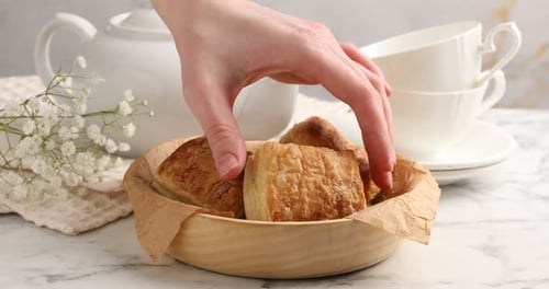 Delicious Puff Pastry in Bowl for Tea Time