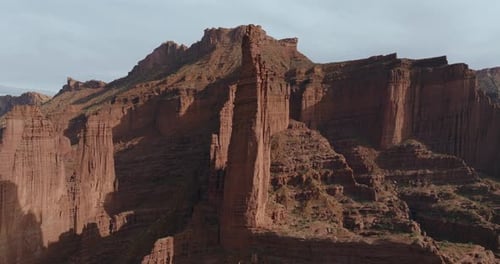 Stunning Aerial View of Fisher Towers in Moab's Rugged Red Landscape