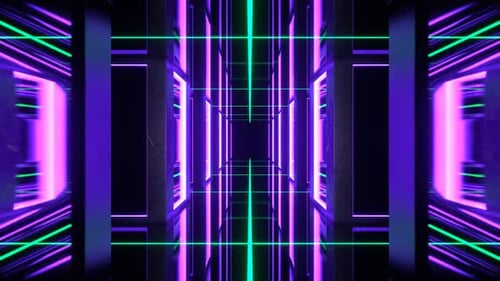 Purple And Turquoise Neon Tunnel Of Endless Mirrors Background Vj Loop In HD