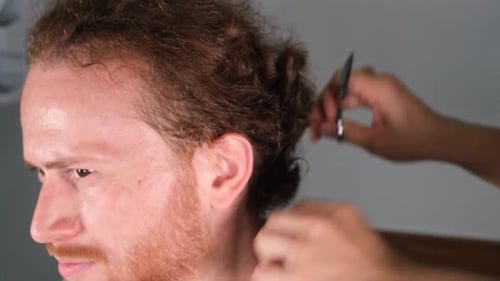 Curly Hair Cut Close Up at Home