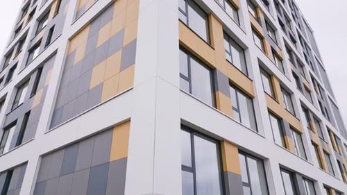 Facade of Modern Office or Residential Building Drone Video