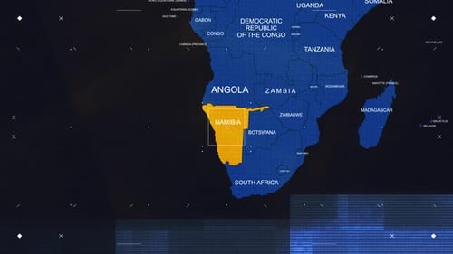 Namibia-Karte, schwarz-blau, im Breaking-News-Style