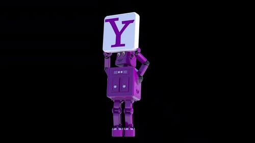 Funny Cartoon Robot Standing With Yahoo