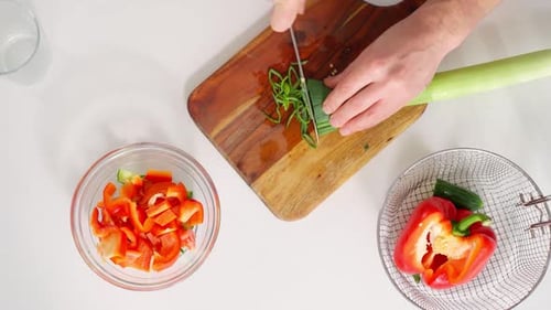 Slicing Fresh Green Vegetables for Healthy Meal