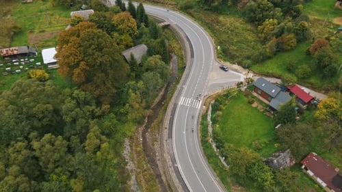 Aerial View People Riding Bicycles on Road Near Village Lots of Participants of Sports Competition
