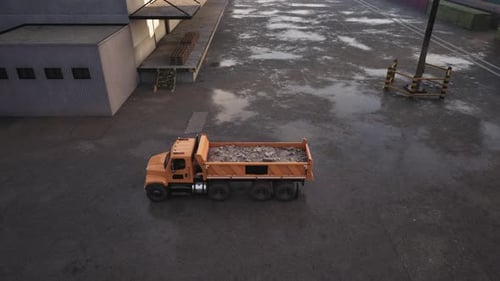 Dump Truck Parked in Parking Lot Next to Building