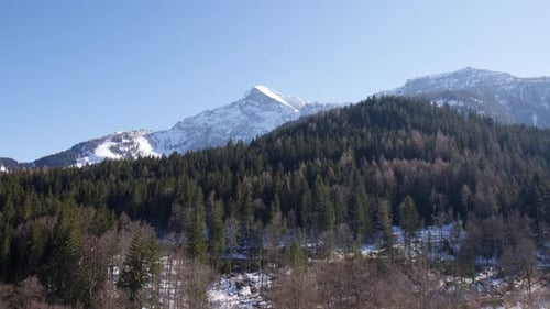 Rocky Mountain Ridge With Dense Spruce Trees In Bavarian Alps, Germany.