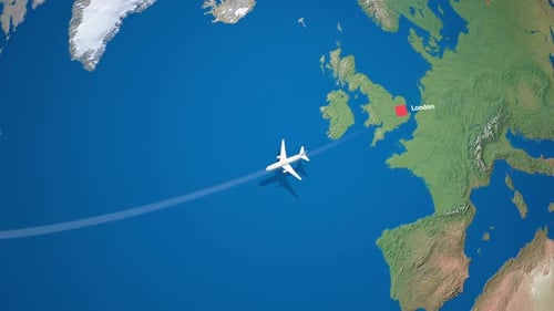 Airplane Flying Towards London Over the Atlantic Ocean