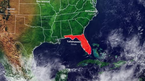 Animated US Map Zooms to Florida State with Capital and Name Highlight