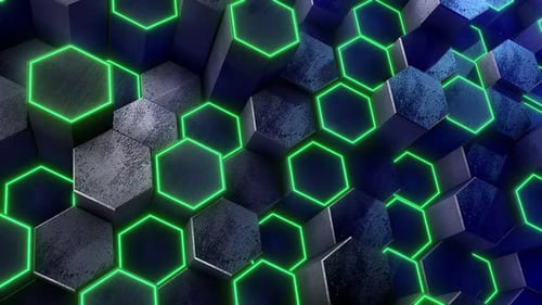 Futuristic Hexagon Grid Background with Neon Green Glow
