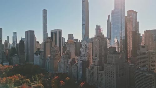 Autumn Fall Autumnal Central Park View From Drone Aerial of NY City Manhattan Central Park Panorama