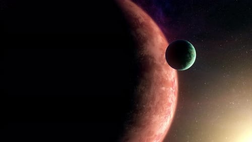 Two Planets Orbiting in Cosmic Space Scene