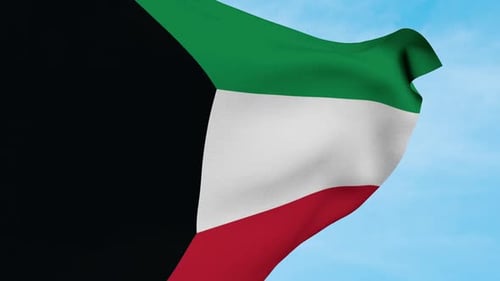 Realistic Waving Kuwait Flag Against Blue Sky