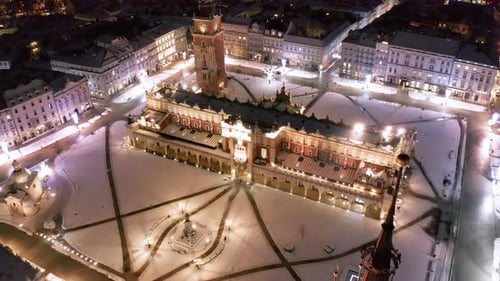Panorama of Main Square (Saint Mary's Basilica, Sukiennice - Town Hall, Town Hall Tower, Old Town) i