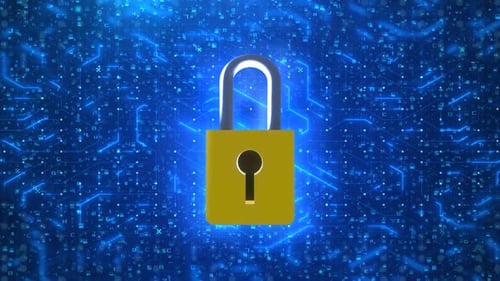 Symbole de verrouillage 3D doré : animation en boucle fluide pour la protection numérique et la cybersécurité