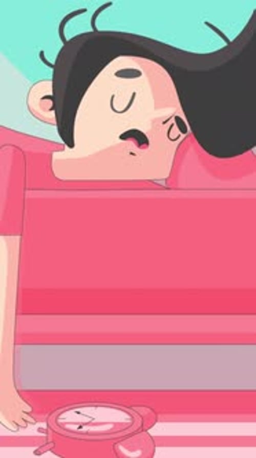 Tired Character Sleeping in Bed Vertical