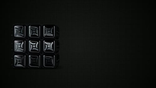 Luxury Background with Rotating Black Cube, Figures, Reflection, Exclusive, 3D Render