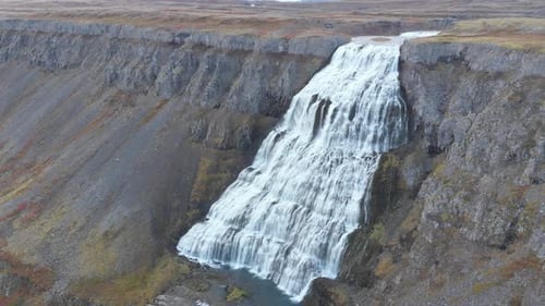Aerial view of Dynjandi waterfall in Iceland