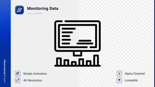 Animated Computer Monitor Icon with Data Graph and Bar Chart