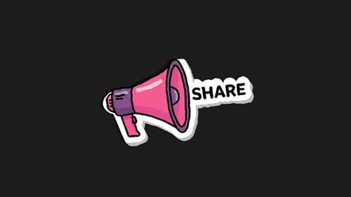 Wackeliger Megaphon-Aufkleber im Doodle-Stil zum Teilen in den sozialen Netzwerken, rosa