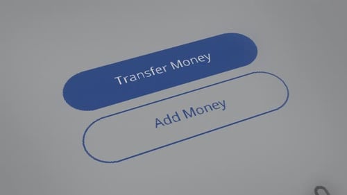 Mausklicks auf die Schaltfläche „Geld überweisen“ auf dem Gerätebildschirm. Benutzer, der Geld online auf der Bank-Website sendet.