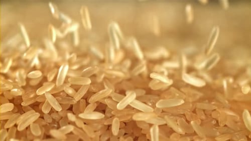 Rice Falls on the Table Filmed on a Highspeed Camera at 1000 Fps