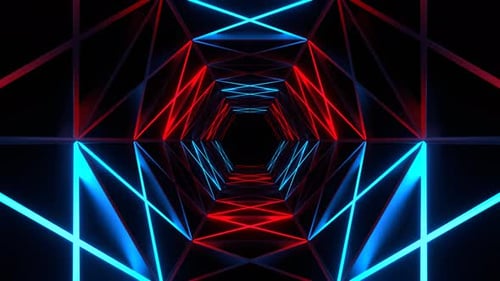 Red And Blue Neon Light Moves Along Hexagon Grate Background Vj Loop In 4K