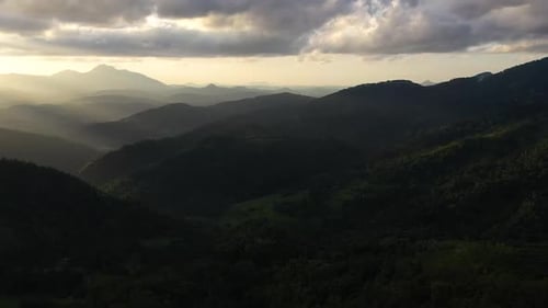 Tropical Mountain Range and Mountain Slopes at Sunset