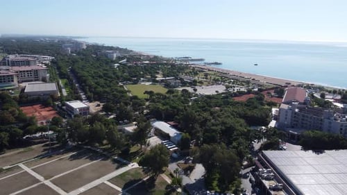 aerial view of hotel with sea and sky 4k