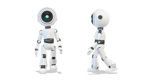 Roboter geht vorne und seitlich auf weißem Hintergrund