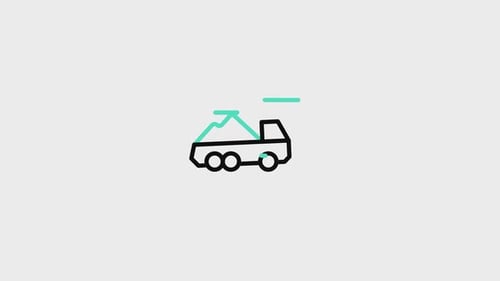 Animated Flat Design Dump Truck Moving and Dumping Earth