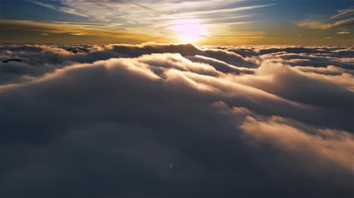 Sky of Heaven Dreamy Clouds at Golden Sunrise, Aerial View