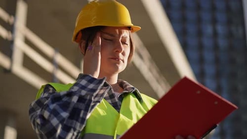 A Construction Worker is Assessing Important Details Regarding the Ongoing Project Work