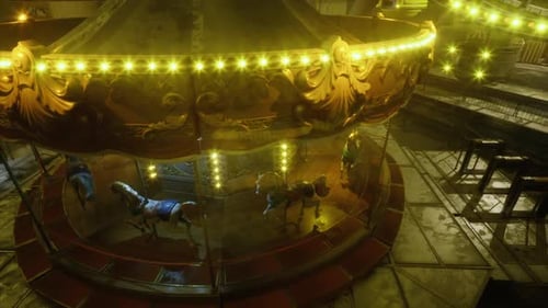 Creepy Nostalgic Fun Zone Illuminated By Shining Decorative Lights