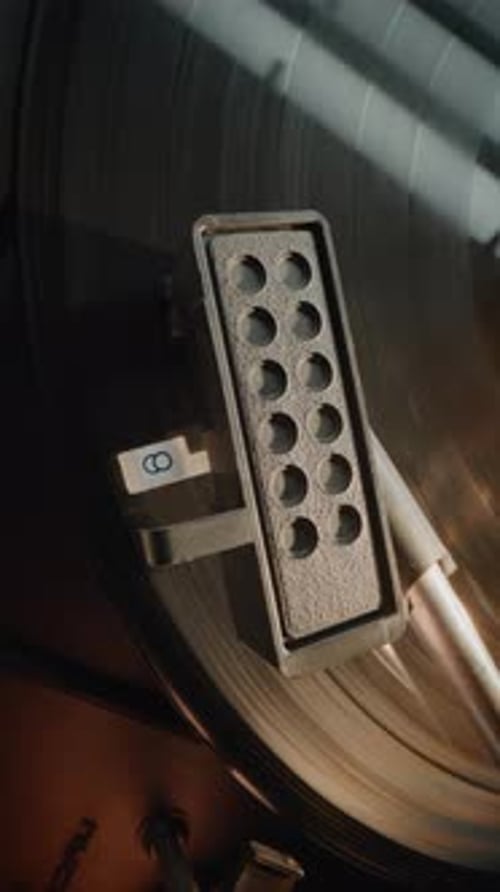 Record Spinning on a Vintage Turntable Close Up