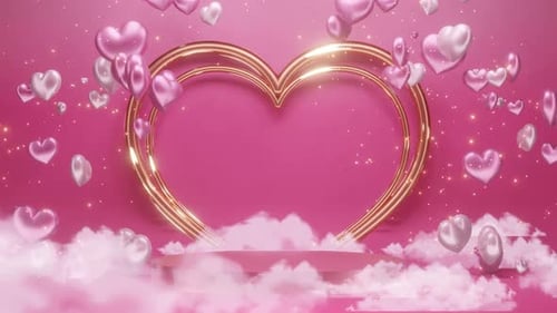 Elegant Golden Heart Frame with Floating Pink Elements
