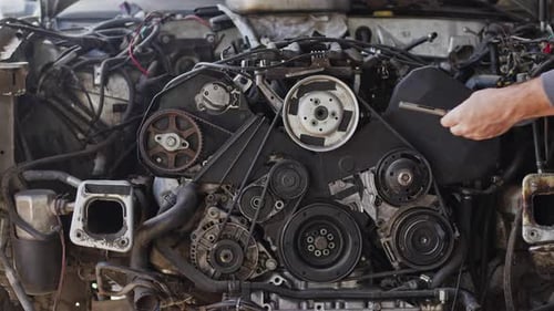 Mechaniker überprüft Motorteile in der Werkstatt 2