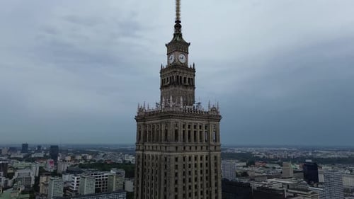 Warsaw, Poland: drone flying around the famous Palace of Culture and Science