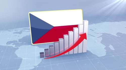 Czech Republic Flag With Increasing Bar Chart Graph And Arrow Red