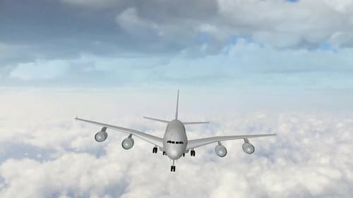 Large Passenger Airplane Flyby Above Clouds Reveal