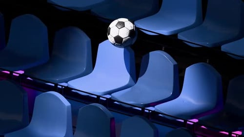 Bouncing Soccer Ball Over Empty Stadium Seats Animation