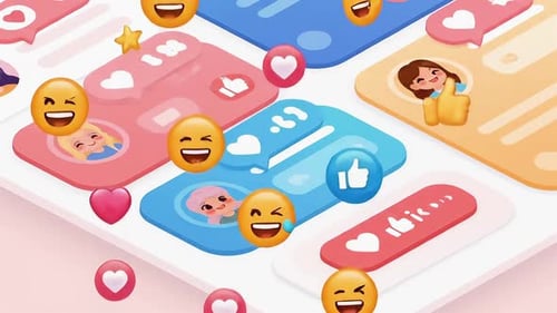 Social Media App Animation in Cute Isometric 3D Style with Emojis