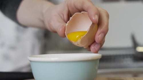 Cracking Egg into Bowl for Cooking or Baking