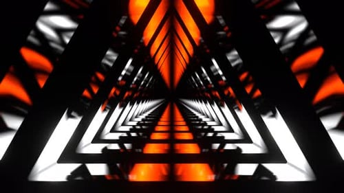Orangefarbener und weißer beweglicher Dreiecks-Neonquellenhintergrund VJ Loop In 4K