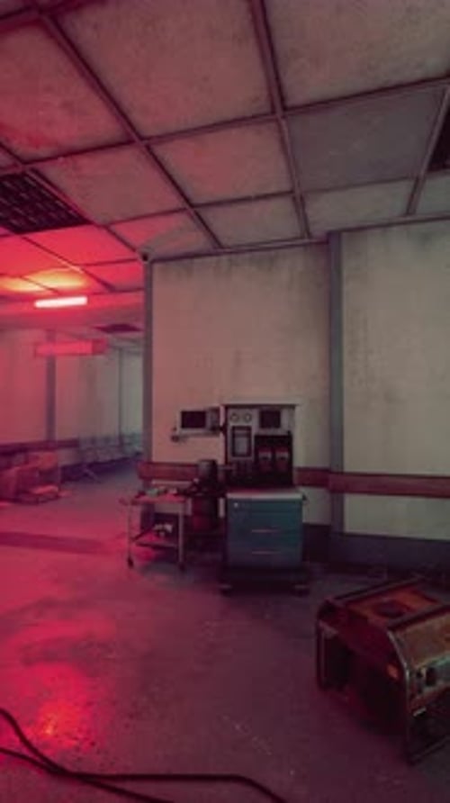 Mysterious Atmosphere in an Abandoned Hospital with Dim Red Lighting